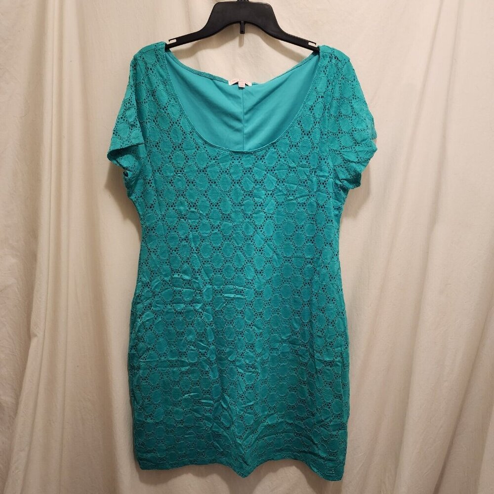 Isaac Mizrahi Green Embroidered Eyelet Cut Out Shift Dress XXL
